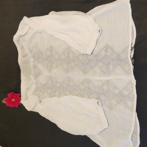 NYCC Semi-transparent white blouse with black embroidery on the front. - Picture 6 of 10